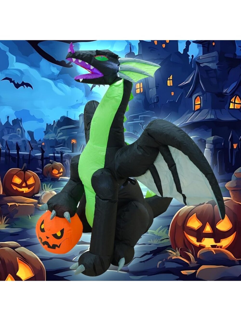 🎃4FT Halloween Inflatable Dinosaur with LED Lights Blow Up Outdoor Decoration